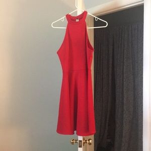 Red halter neck dress
